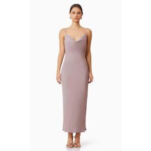 Taupe Satin Wedding Guest Dress Midi Cocktail Bridesmaid Slip Formal Elliatt